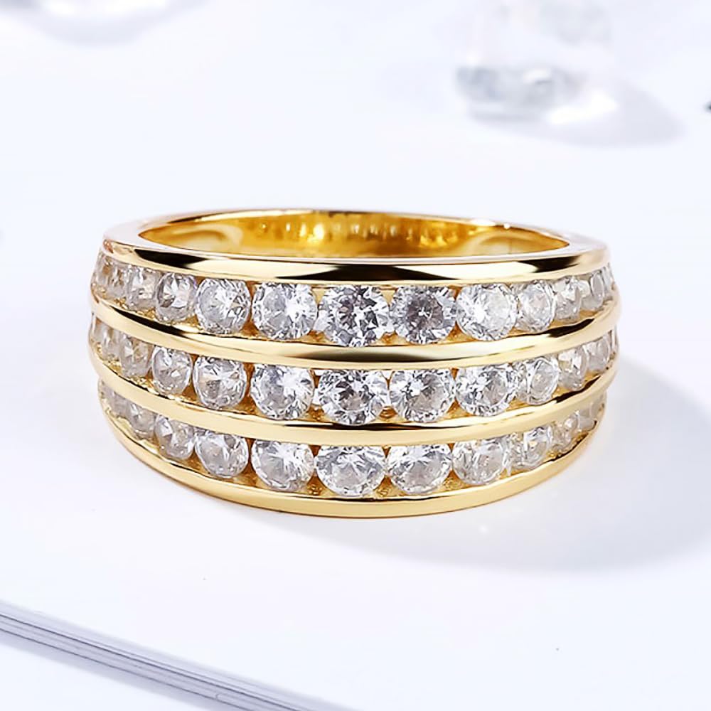 Women's Ring with Channel-Set 3-Layer Half-Circle CZ for Wedding by Generic – 9, Brass, Gold Color, Model Q230_9