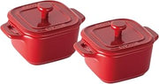 STAUB 40511-098 Square Cocotte Pair, Cherry, 3.1 inches (8 cm), Set of 2, Ceramic, Heat Resistant, Storage Container, Microwave Safe