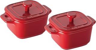 STAUB 40511-098 Square Cocotte Pair, Cherry, 3.1 inches (8 cm), Set of 2, Ceramic, Heat Resistant, Storage Container, Microwave Safe