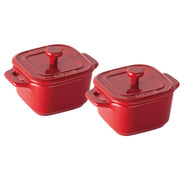 Square Cocotte Pair by STAUB – 8cm, 0.1 liters, Stoneware, cherry, Model 40511-098