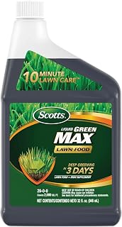 Scotts Liquid Green Max Lawn Food, 32 fl. oz. | Liquid Lawn Fertilizer and Iron Supplement, For Any Grass Type, 29-0-0 NPK