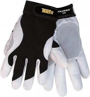 John Tillman and Co Medium Black and White TrueFit Goatskin and Spandex Full Finger Mechanics Gloves with ElasticHook and Loop Cuff