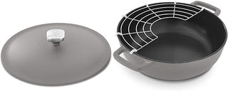Zakarian x Dash Nonstick Cast Iron Braiser - Oven-Safe Pan with Cast Iron Lid - Features Titanium Ceramic Coating - Easy to Clean - Gray, 4.5-Quart