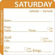 HUBERT Saturday Labels Orange Flex-Temp Repositional Day of The Week Saturday - 2" Square, 500 Per Roll