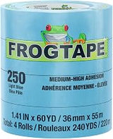 FrogTape 250 Light Blue Moderate Temperature Performance Grade Masking Tape, Medium-High Adhesion, 36mm x 55m, 4 Rolls per Pack (105328)