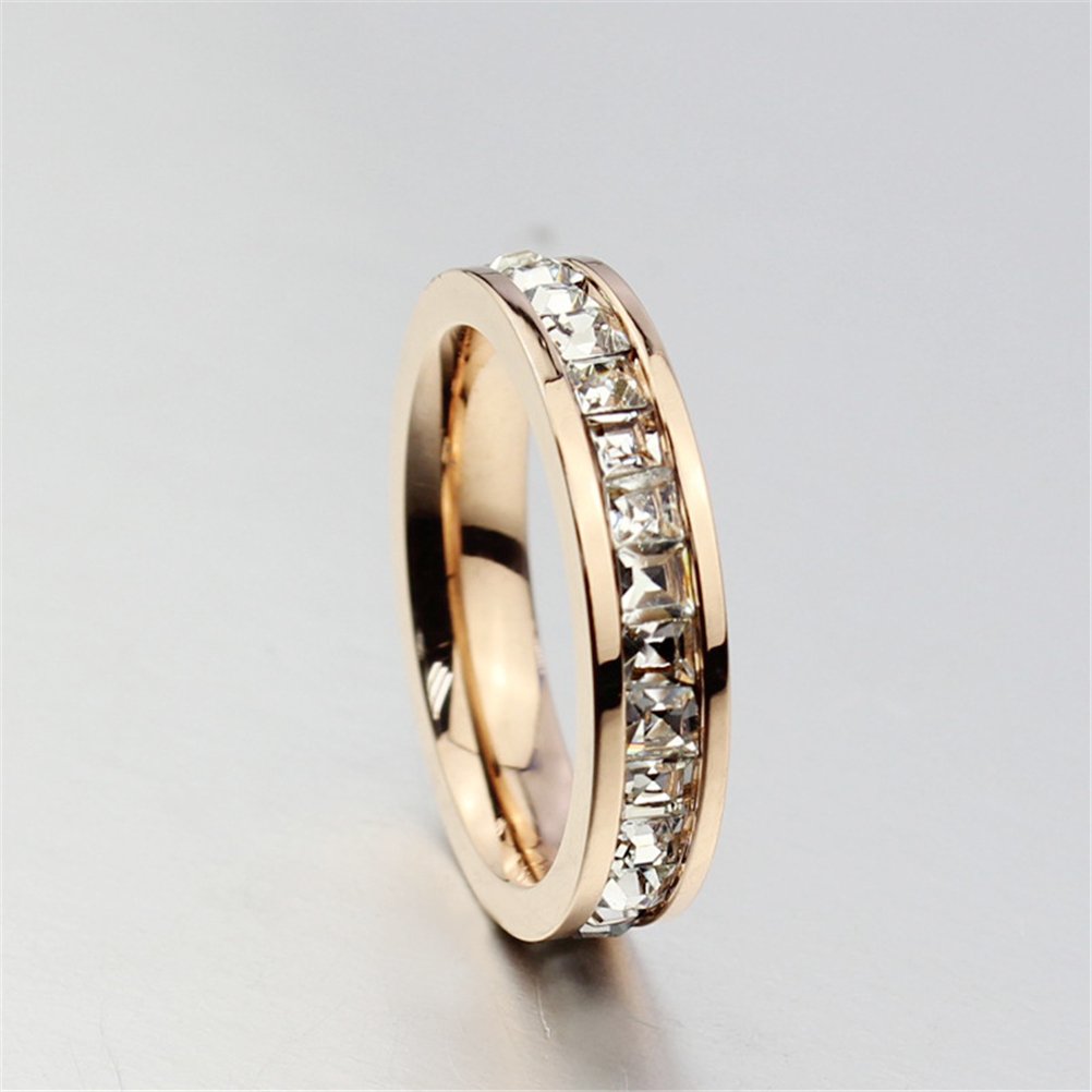Womens Stainless Steel Rose Gold Wedding Ring Channel Set Cubic Zirconia Engagement Eternity Band for Her Size by Fashion Month – Model CDR-081-10