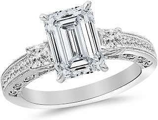 1.21 Carat Three 3 Stone Princess Cut Channel Set Diamond Engagement Ring with a 0.71 Carat GIA Certified Emerald Cut H Color VVS1 Clarity Center Stone