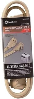 Southwire Medium Duty Appliance Extension Cord - 14/3 Gauge - Heavy Duty Flat Vinyl - Right Angle Plug - Meets OSHA Requirements - Grounded for Safety - Beige Cord - 3 Foot