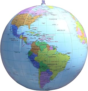 1 Piece 16-Inch Inflatable Earth Globe Geography World Map Inflatable Beach Ball for Garden Beach Pool Science Geography Education