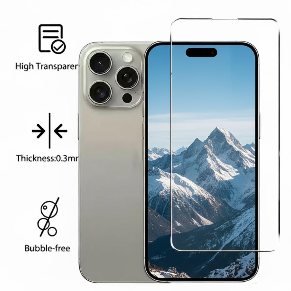 4 Pack Screen Protector for iPhone 16 Plus/iPhone 15 Pro Max [6.7 Inch] Display Tempered Glass by Generic – 6.7 inches, Tempered Glass, Transparent, Pack of 4, Model 0025