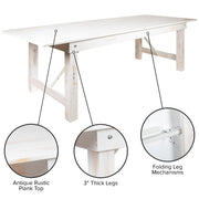 HERCULES Series 7' x 40" Rectangular Antique Rustic White Solid Pine Folding Farm Table by Flash Furniture – 7'L x 40"W, Pinus Glabra, Steel, Pine Wood, Model XA-F-84X40-WH-GG