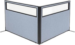 Global Industrial 60-1/4"W x 42" H Freestanding 2-Panel Corner Room Divider with Partial Window, Blue