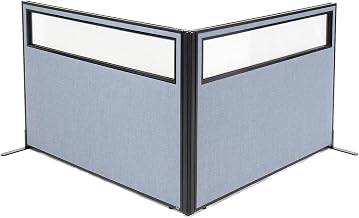 Global Industrial 60-1/4"W x 42" H Freestanding 2-Panel Corner Room Divider with Partial Window, Blue