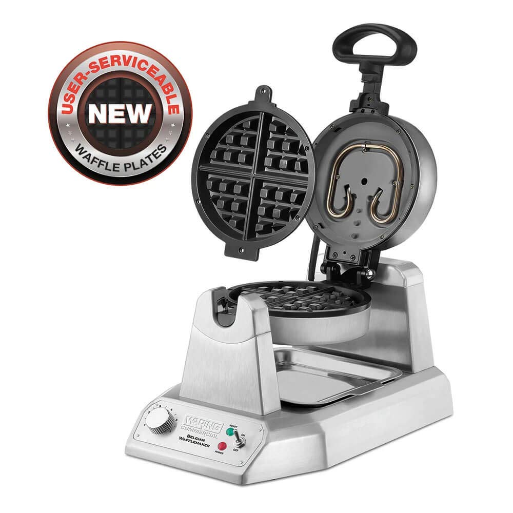 Belgian Waffle Maker with Rotary Feature & 25 Waffles per Hour by Waring – 12.5 x 17.88 x 10.5 inches, Diecast Metal, Silver, Model WW180X