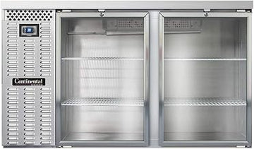 BBC59-SS-GD Two Section Glass Door Refrigerated Back Bar Cooler, 59" W x 34-3/4"H, Stainless Steel Exterior