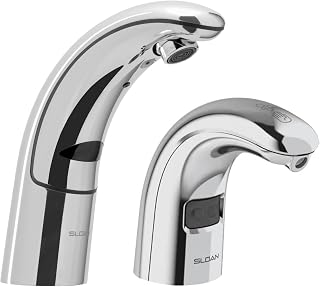 Optima EAF-150 Sensor Activated Faucet, 3335000 & Sloan ESD-1500 Foam Drip-Free Soap Dispenser, 3346093-1.5 GPM Battery-Powered Deck-Mounted Mid Body, Polished Chrome Finish