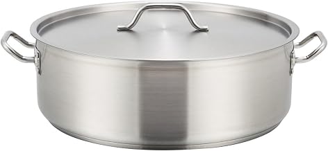 Winco SSLB-15, 15-Quart Stainless Steel Brazier Pan with Cover, Silver