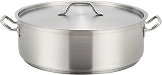 Winco SSLB-15, 15-Quart Stainless Steel Brazier Pan with Cover, Silver