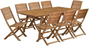 Oil-Finish 9-Piece Patio Garden Table Set with Side Chairs, Comfortable Seating and Elegant Outdoor Dining Solution