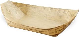 PacknWood PK210BJQ17 Bamboo Leaf Boats - brown cookie boxes with window- Boxes with PET Window Lid - 5 oz - 7.2" x 3.5" x 1.6" - 500 per case