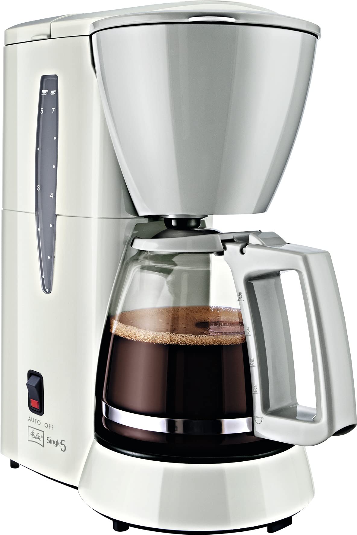 Single 5 M 720-1 Coffee Filter Machine by Melitta – 5 Tassen, 1.2 liters, Glass, White/Grey, Model M720-1/1