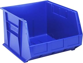 Quantum Storage QUS270BL Heavy-Duty Stackable Plastic Storage Bins for Workshop, Warehouse & Garage, Ultra Stack & Hang, 18" x 17" x 11", Blue, 3-Pack