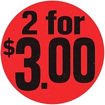 Price Labels 2 for $3.00 Red Black Imprint - 1 1/2 Dia 1000 Per Roll