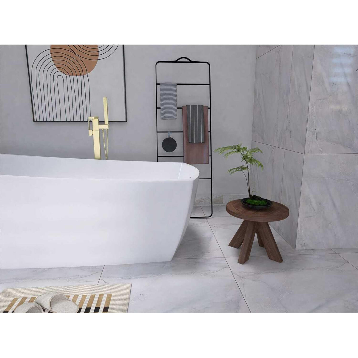 72" Soaking Single Slipper Bathtub in Glossy White/Gold by Elegant Kitchen and Bath – Acrylic, White, Model BT21272GW-BGD