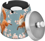 Fox Cherry Blossom Splash Ashtray with Lid, Outdoor Ashtrays for Patio