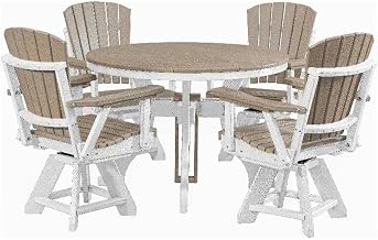 American Furniture Classics Model DR130WWWT-K Five Piece Round Dining Height Dining Set in Weatherwood with a White Base, Made in The USA