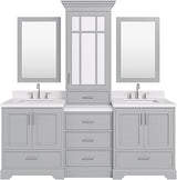 ARIEL Stafford 85 in. Double Rectangle Sink Bathroom Vanity Set with Carrara White Quartz Countertop 1.5 Edge in Grey