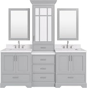 ARIEL Stafford 85 in. Double Rectangle Sink Bathroom Vanity Set with Carrara White Quartz Countertop 1.5 Edge in Grey