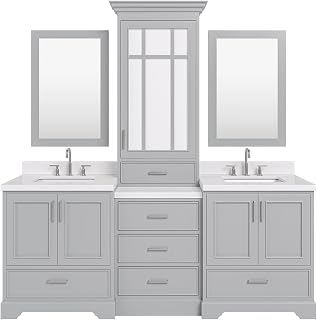 ARIEL Stafford 85 in. Double Rectangle Sink Bathroom Vanity Set with Carrara White Quartz Countertop 1.5 Edge in Grey