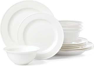 Lenox Studio 1414 Rimmed Bone China 12-Piece Dinnerware Set for 4 | dishwasher safe | plates and bowls sets for kitchen and dining | 10.98 inch plate, dish set, dishes, chip resistant