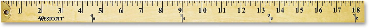Westcott 10425 Wooden Yardstick with Brass Ends and Hang Holes, Clear Lacquer Finish