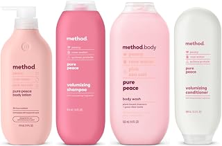 Method Pure Peace, Body Lotion 14 Fl Oz, Body Wash 18 Fl Oz, Volumizing Shampoo 14 Fl Oz, Volumizing Conditioner 13.5 Fl Oz (Variety Pack)