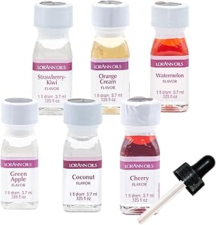 LorAnn Oils Super Strength Variety Pack Of 6, 1-Dram Flavors (Strawberry Kiwi, Orange Cream, Watermelon, Green Apple, Coconut and Cherry) With a Free 1-Dram Dropper