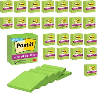Post-it Super Sticky Notes 654-5SSLE, 3 in x 3 in, Limeade, 24 Pack
