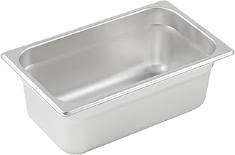 Winco Anti-Jamming Steam Pan, 1/4 by 4-Inch, 24-Gauge | Dishwasher safe, Stacking lugs, Heavy-duty, Reinforced corners, NSF listed, Great for Buffets, Catering and Food Preparation