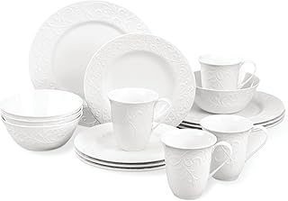 Lenox Opal Innocence Carved Porcelain 16-Piece Dinnerware Set for 4 | ceramic, dishwasher safe, microwave safe | plates and bowls sets for kitchen and dining | 11.25 inch plate