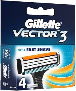 Gillette Vector 3 Manual Shaving Razor Blades for men (Pack of 4 cartridges)