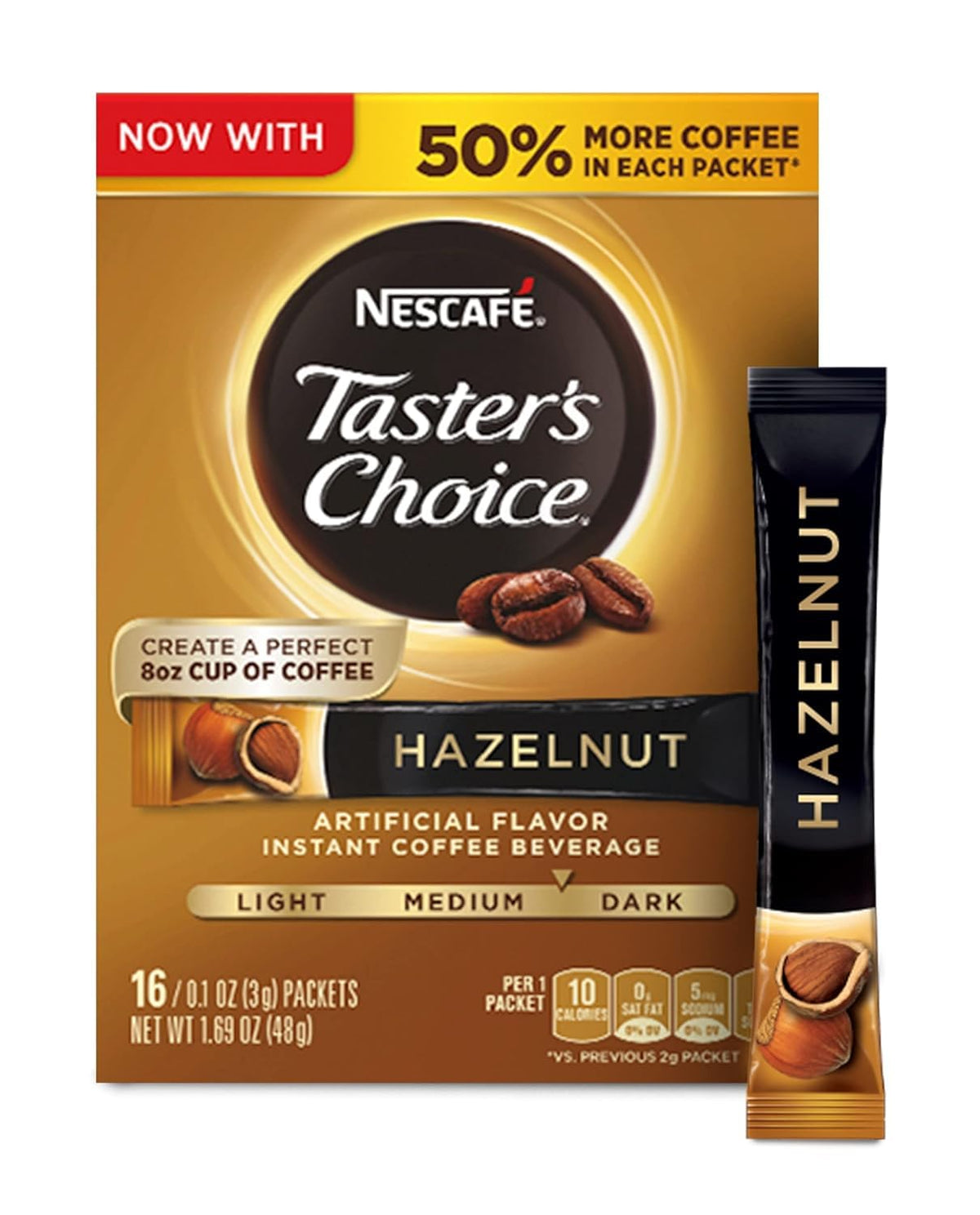 Nescafé, Taster's Choice, Instant Coffee Beverage, Hazelnut, 16 Packets, 0.1 oz (3 g) Each - 2pc by Nescafe – 0.11 Ounce (Pack of 16), Pack of 2
