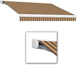 AWNTECH 10 FT. Key WEST Right Motorized Retractable Awning 120 in. W X 9.38 in. H X 96 in. D Acrylic Fabric in Brown/TAN Stripe FR10-BRNT