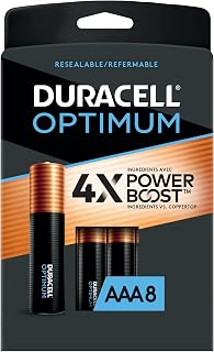 DURACELL Optimum AAA Alkaline Batteries | Long Lasting 1.5V Triple A Battery | Resealable Package for Storage | 8 Count