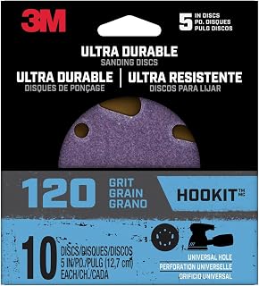 3M Ultra Durable 5 in Power Sanding Discs, Universal Hole, 120 Grit, 10/Pk