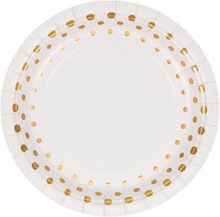 "Creative Converting Sparkle and Shine Gold Dessert Plates, 7"", White & Gold" (317840)