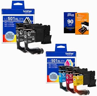 Brother Genuine LC501XL2PK (2 Black) LC501XL3PK (Cyan, Magenta, Yellow) High Yield Ink Cartridge Bundle with Deco Essentials Printer eBook for MFC-J1260DW, MFC-J1360DW, MFC-J1410DW