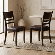 Solid Wood Faux Leather-Upholstered Dining Chairs Set of by Furnifact – Wood, Brown, Pack of 2