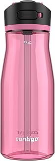 Contigo Ashland 2.0 Leak-Proof Water Bottle with Straw and Carry Handle, BPA-Free Plastic, Dishwasher Safe, Azalea, 32 oz (946 mL)