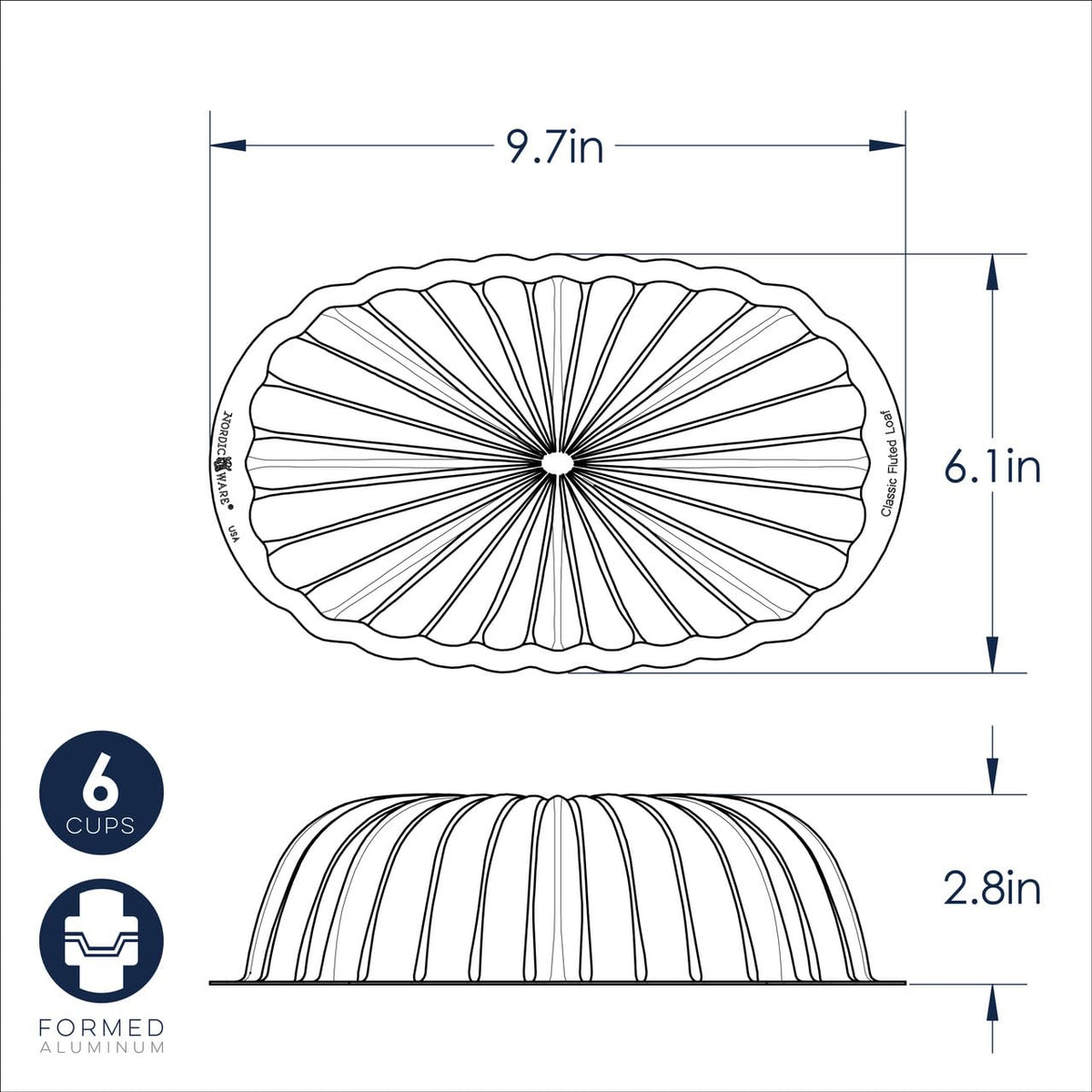 Formed Fluted Loaf with Keeper Set by Nordic Ware – 6-Cup, 6.0 cups, Aluminum, Twilight Blue Pan, Model 50056